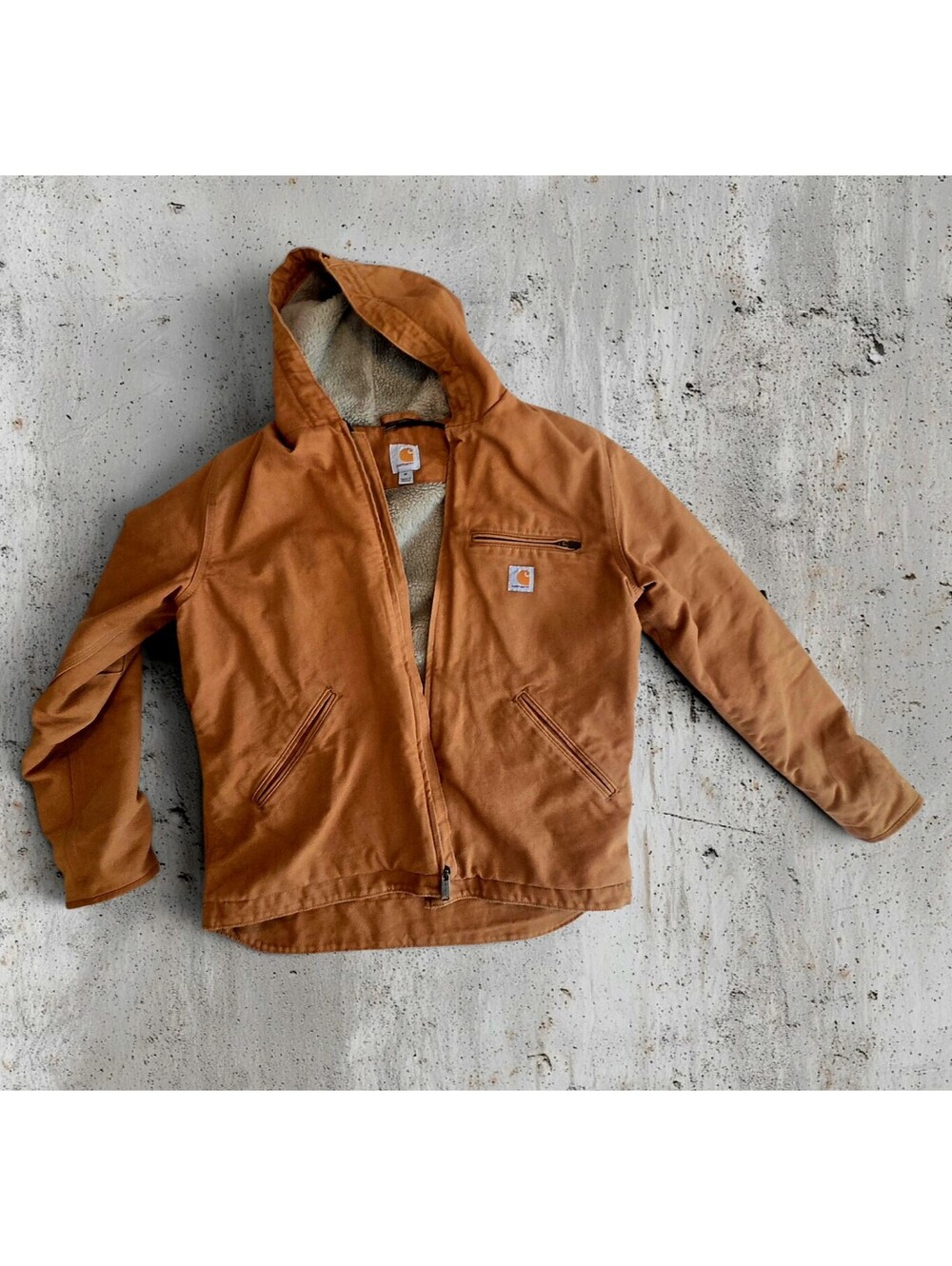 Carhartt 104392 Washed Duck Sierra Jacket Sherpa Lined Hooded Brown Men's M